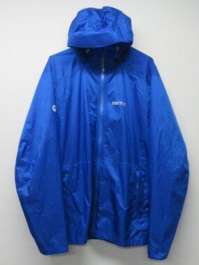 Marmot Super Lightweight Blue Hooded Full Zip Packable Rain Jacket Men's sz XL